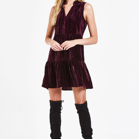 Dear John Velvet Plum Purple Tiered Dress - Picture 2 of 10